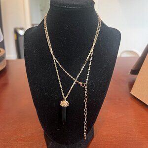 Women's Black Opal Stone Necklace Pendant Gold Tone Lobster Claw Clasp Chain